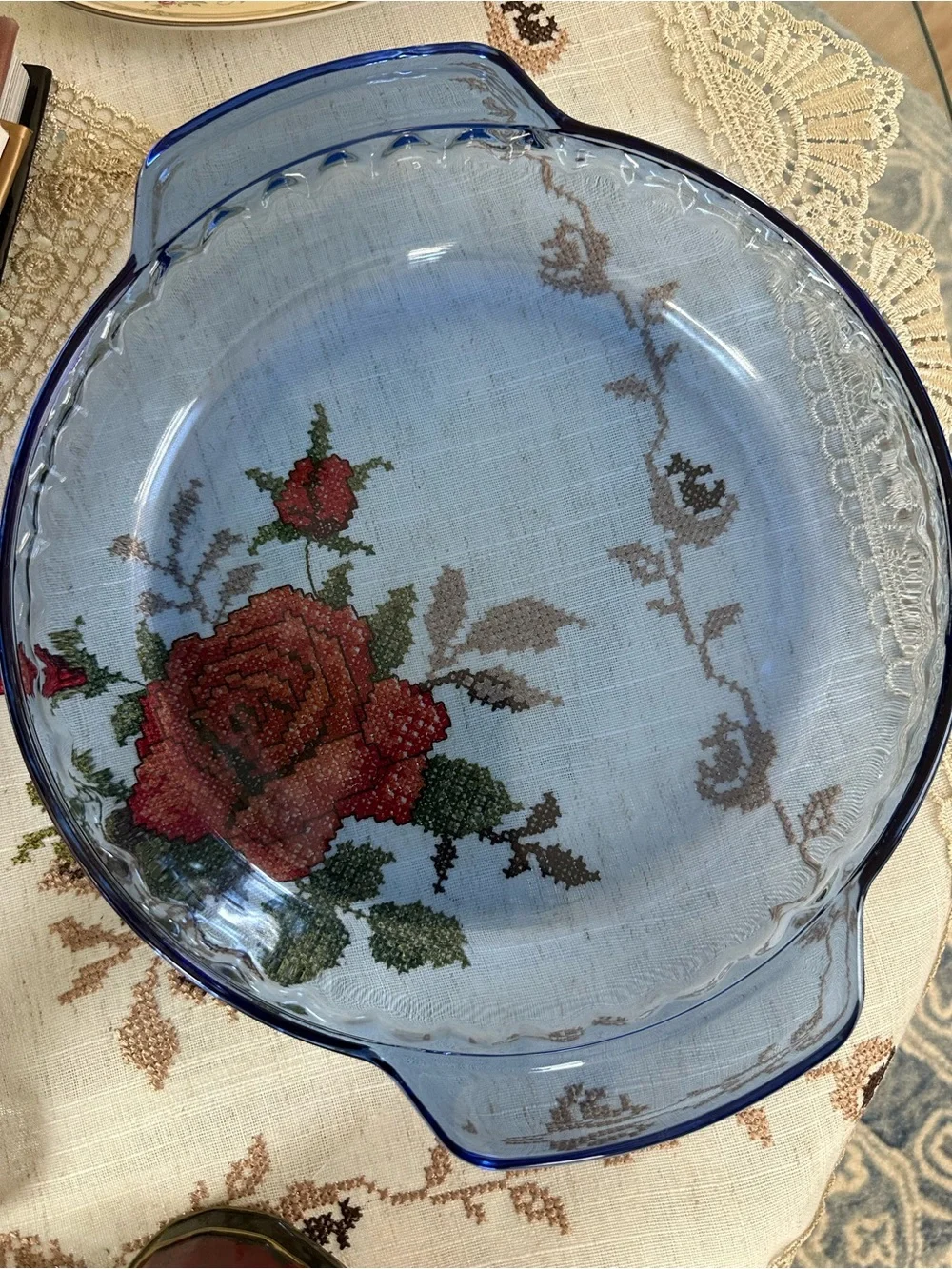 Anchor Hocking Cobalt Blue Glass Round Baking Dish with Handles